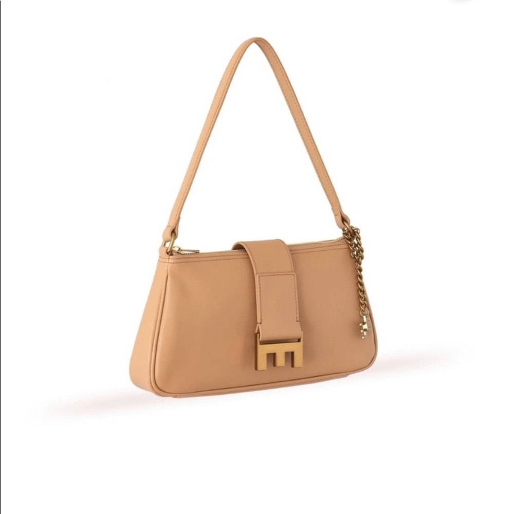 Enamoure Mallory Soft Baguette Elegant Tan Shoulder Bag